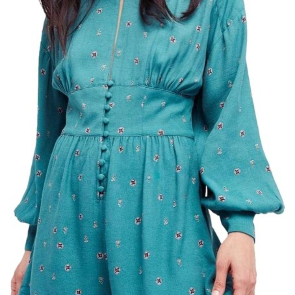 Free People Sz Large Love Grows Teal Romper